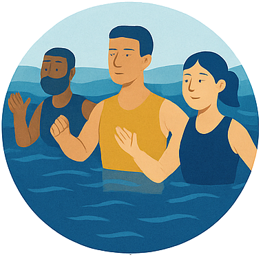 Grupo de adultos ejercitando para mejorar su movilidad